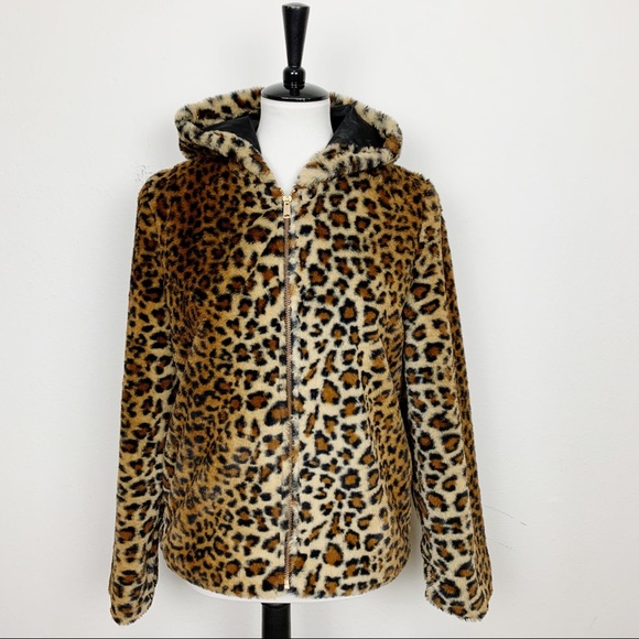 Ci Sono Jackets & Blazers - Ci Sono Faux Fur Hooded Leopard Print Jacket Sz M